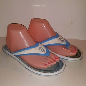 Adidas blue white slides flip flops 7